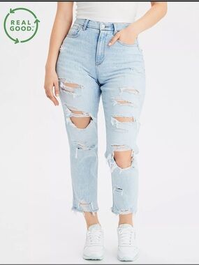American Eagle Distressed Plus Size Stretch Curvy Mom Jean